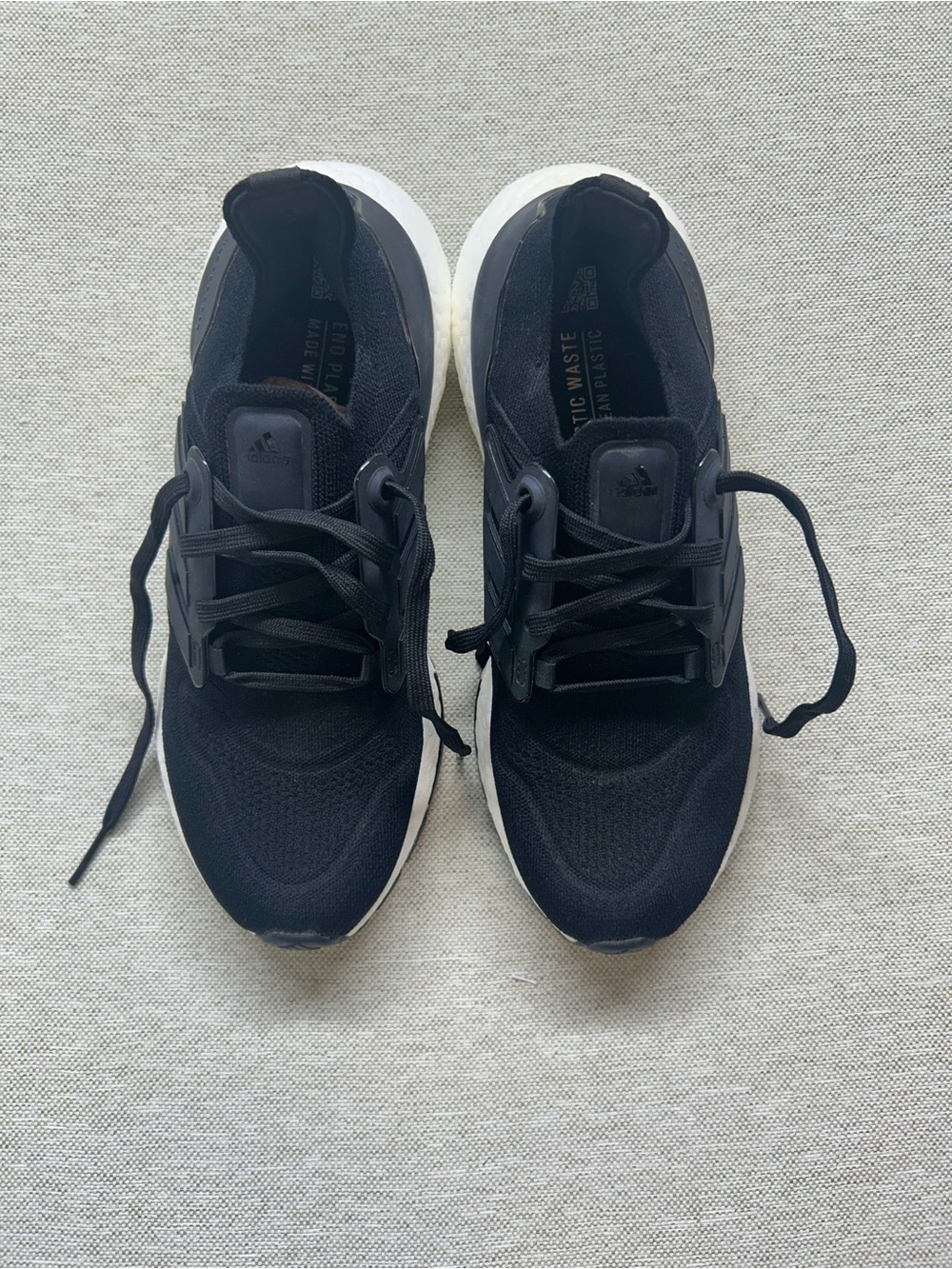 adidas Black Men’s Knit Lace-Up Sneakers with White Sole